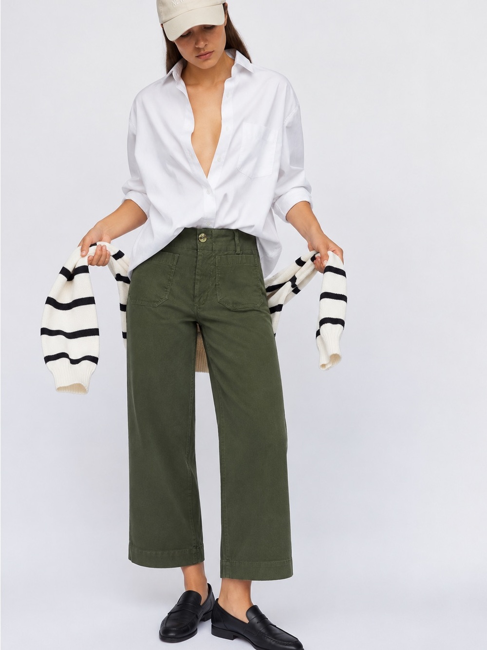 Maeve Anthropologie The Colette Olive Cropped Wide Leg Pants 26